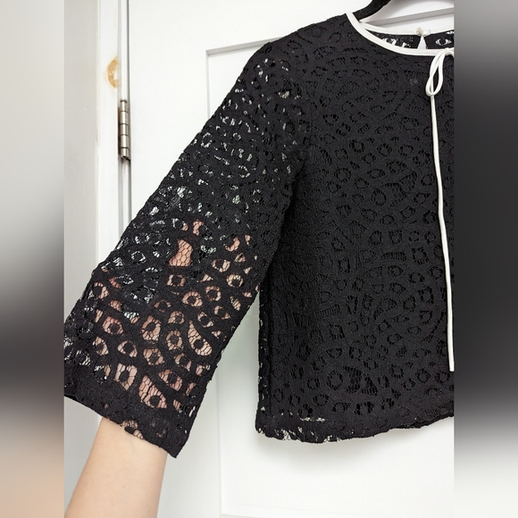 Zara Black & White Ribbon Bow Lace Top - Picture 7 of 9